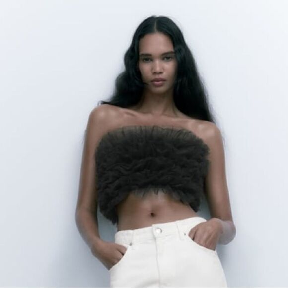 Zara Tulle Knit Strapless Top New - Picture 6 of 7